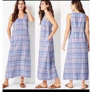 J Jill Love Linen Womens size Large Linen Sleeveless Plaid Maxi Dress Beachy
